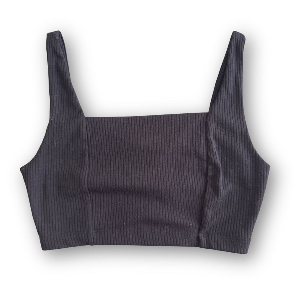 Tyche Ribbed Cropped Black Tank Size Large